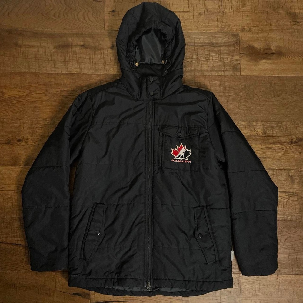 Nike Puffer Jacket Mens Medium Black Sporty Canada Hockey Storm Fit Insulated